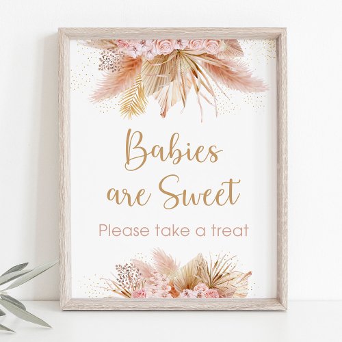 Pampas Grass Pink Floral Baby Shower Treat Sign