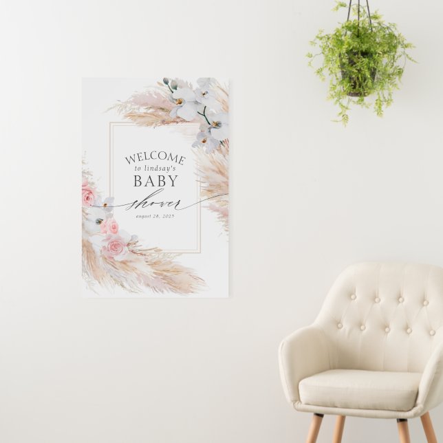 Pampas Grass Pink Floral Baby Shower Welcome Foam Board (In Situ (Wall))