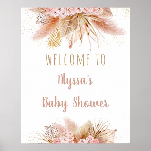 Pampas Grass Pink  Floral Baby Shower Welcome Poster
