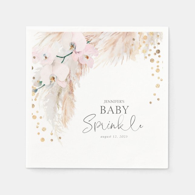 Pampas Grass Pink Floral Baby Sprinkle Napkins (Front)