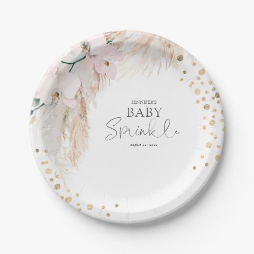 Pampas Grass Pink Floral Baby Sprinkle Paper Plates