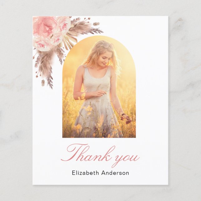 Pampas grass pink floral birthday thank you (Front)