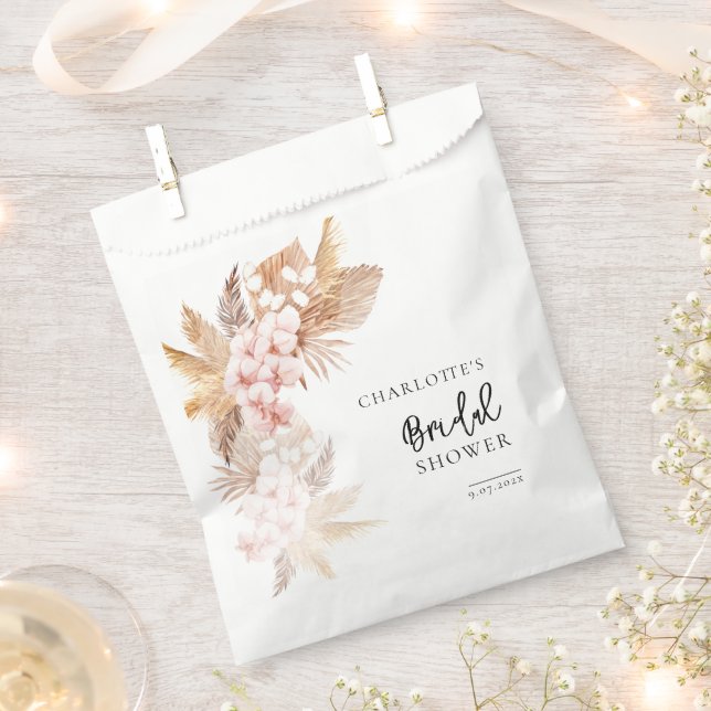Pampas Grass Pink Floral Bridal Shower Favor Bag (Clipped)