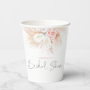 Pampas Grass Pink Floral Bridal Shower Paper Cups