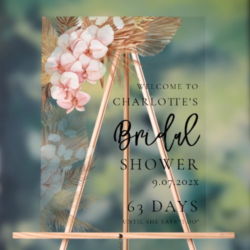 Pampas Grass Pink Floral Bridal Shower Welcome Acrylic Sign