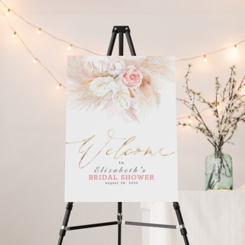 Pampas Grass Pink Floral Bridal Shower Welcome Foam Board