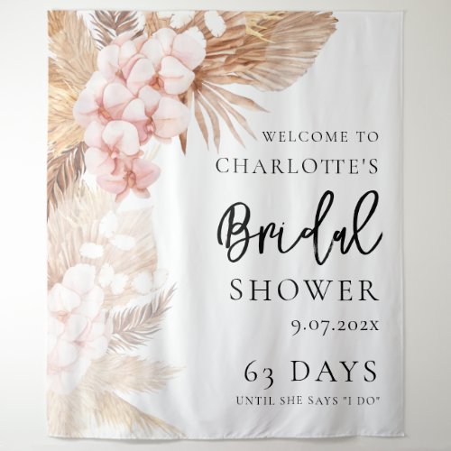 Pampas Grass Pink Floral Bridal Shower Welcome Tapestry