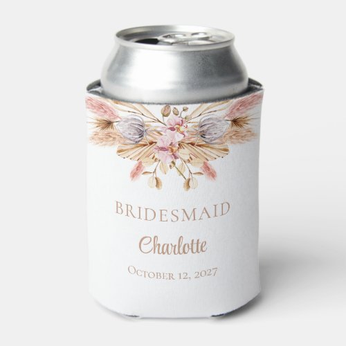 Pampas Grass Pink Floral Bridesmaid Wedding Party Can Cooler
