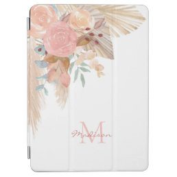 Pampas Grass Pink Floral Custom Name Monogram iPad Air Cover