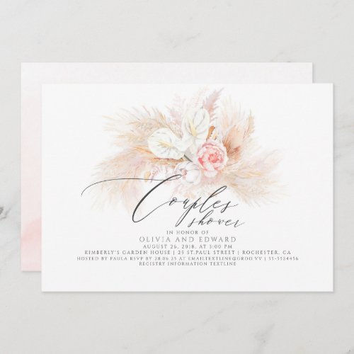 Pampas Grass Pink Floral Exotic Couples Shower Invitation