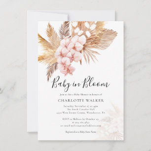 Pampas Grass Pink Floral Fall Baby Shower Invitation