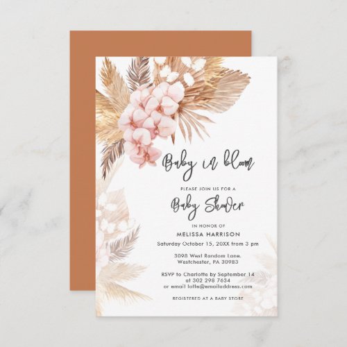 Pampas Grass Pink Floral Girl Baby Shower Invitation