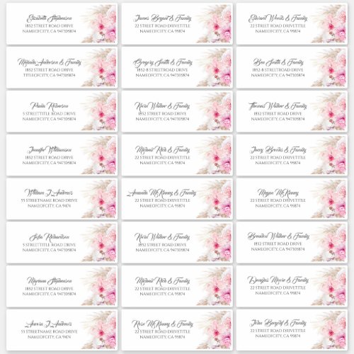 Pampas Grass Pink Floral Guest Name Address Labels