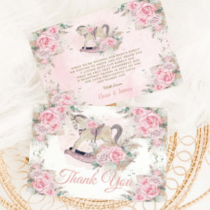 Pampas Grass Pink Floral Rocking Horse Baby Shower Thank You Card