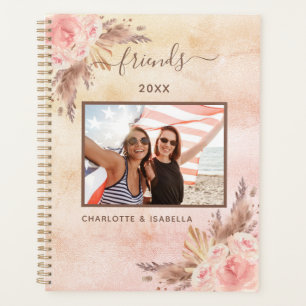 Pampas grass pink floral rose gold photo 2026 planner