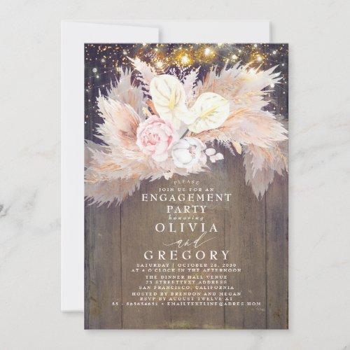 Pampas Grass Pink Floral Rustic Engagement Party Invitation