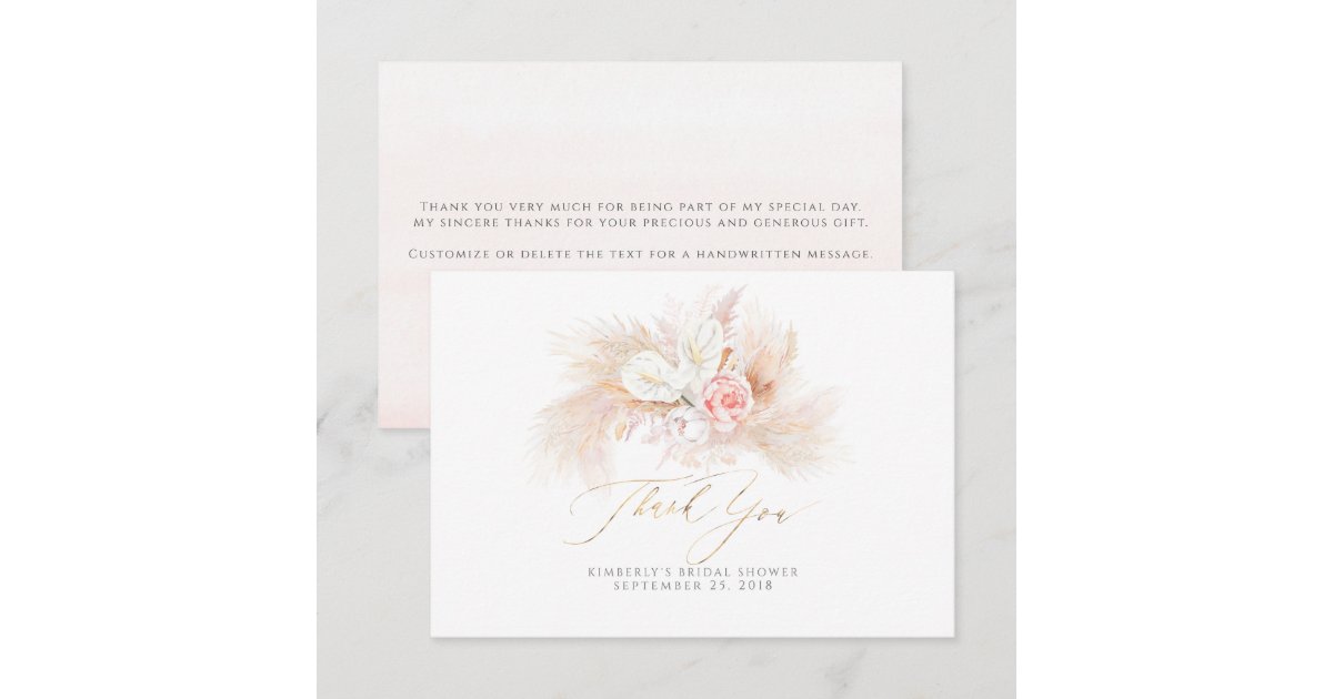 Example 3955 Card Pampas Grass Pink Floral Small Thank You Card | Zazzle