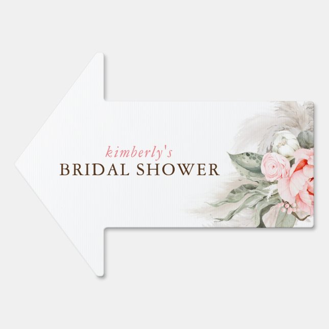 Pampas Grass Pink Floral Summer Party Sign (Front)
