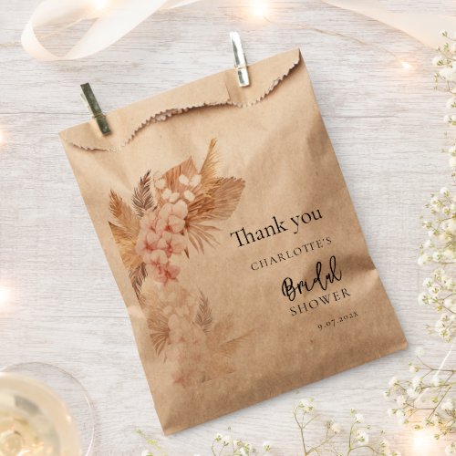 Pampas Grass Pink Floral Thank You Bridal Shower Favor Bag