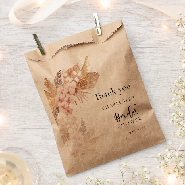 Pampas Grass Pink Floral Thank You Bridal Shower Favor Bag | Zazzle