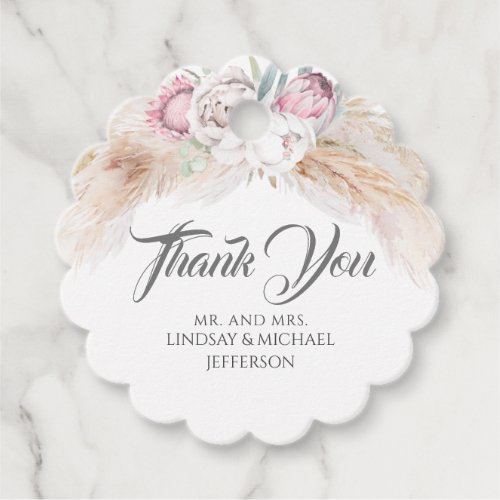 Pampas Grass Pink Floral Wedding Thank You Favor Tags