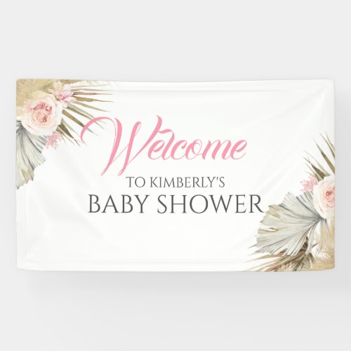 Pampas Grass Pink Flowers Baby Shower Welcome Banner