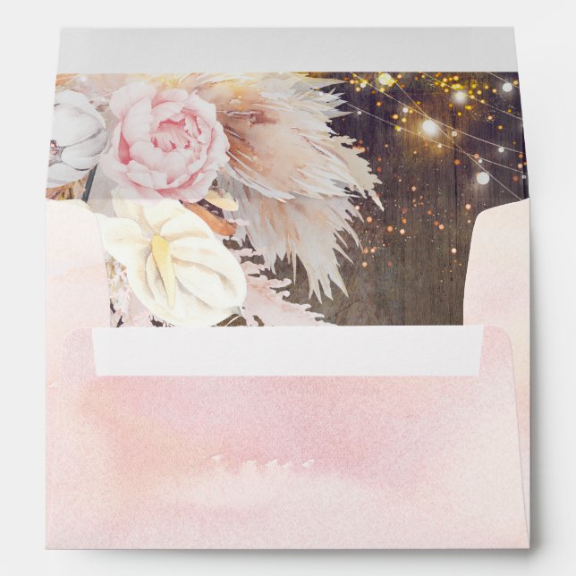Pampas Grass Pink Flowers Rustic Wood  Envelope (Back (Bottom))