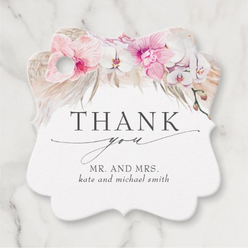 Pampas Grass Pink Flowers Wedding Thank You Favor Tags