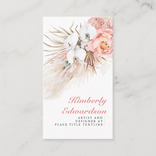 Pampas Grass Pink Flowers White Orchids Chic Business Card