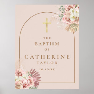 Pampas Grass Pink Gold Arch Baptism Sign