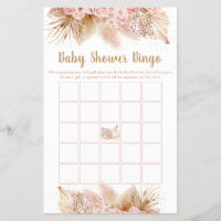 Pampas Grass Pink Gold Baby Shower Bingo Game