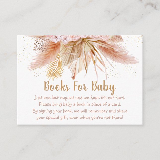 Pampas Grass Pink Gold Floral Baby Book Request Enclosure Card (Front)