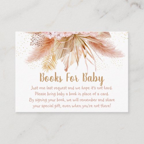 Pampas Grass Pink Gold Floral Baby Book Request Enclosure Card