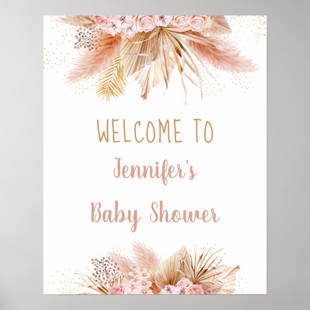 Pampas Grass Pink Gold Floral Baby Shower Poster | Zazzle