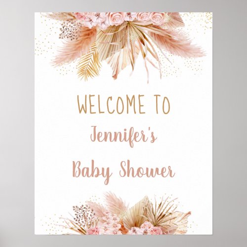 Pampas Grass Pink Gold Floral Baby Shower Poster