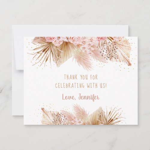 Pampas Grass Pink Gold Floral Baby Shower Thank You Card