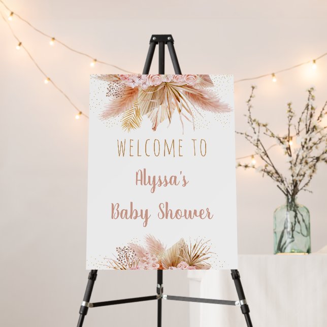 Pampas Grass Pink Gold Floral Baby Shower Welcome Foam Board (In Situ (Stand))