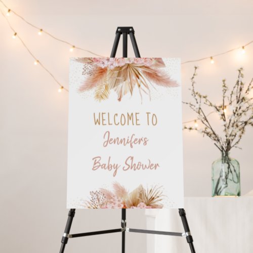 Pampas Grass Pink Gold Floral Baby Shower Welcome Foam Board
