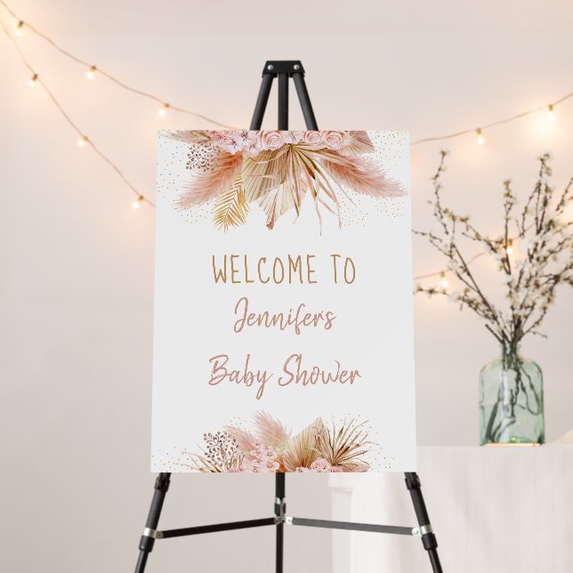 Pampas Grass Pink Gold Floral Baby Shower Welcome Foam Board (In Situ (Stand))