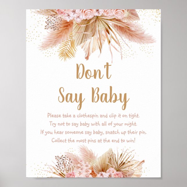 Pampas Grass Pink Gold Floral Don't Say Baby Game Poster (Front)