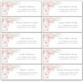 Pampas Grass Pink Guest Names Address Labels | Zazzle