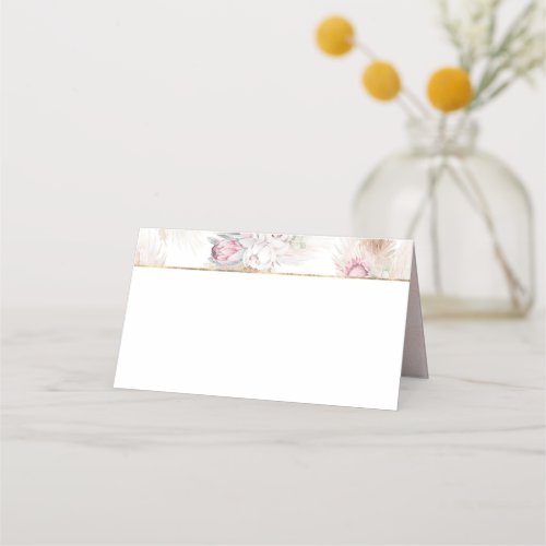 Pampas Grass Pink King Protea Flowers Wedding Place Card