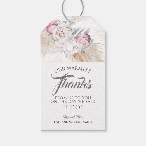 Pampas Grass Pink King Protea Wedding Thank You Gift Tags