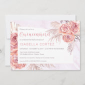 Pampas Grass |Pink Rose Blooms 15th Quinceañera In Invitation (Front)