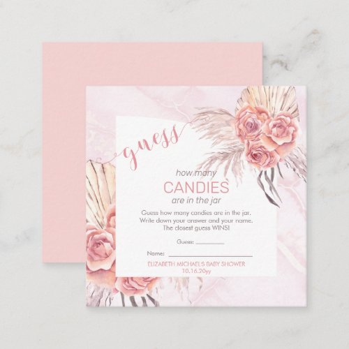 Pampas Grass Pink Rose Blooms  Candies in the Jar Enclosure Card