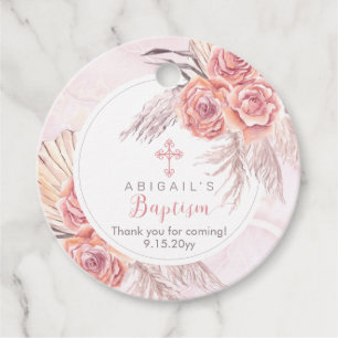Pampas Grass Pink Rose Blooms Girl Baptism Favor Tags