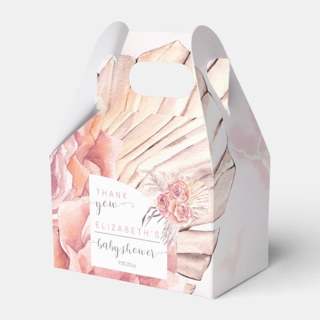 Pampas Grass | Pink Roses Baby Shower Favor Boxes (Front Side)