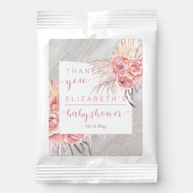 Pampas Grass | Pink Roses Baby Shower Thank You  Margarita Drink Mix (Front)