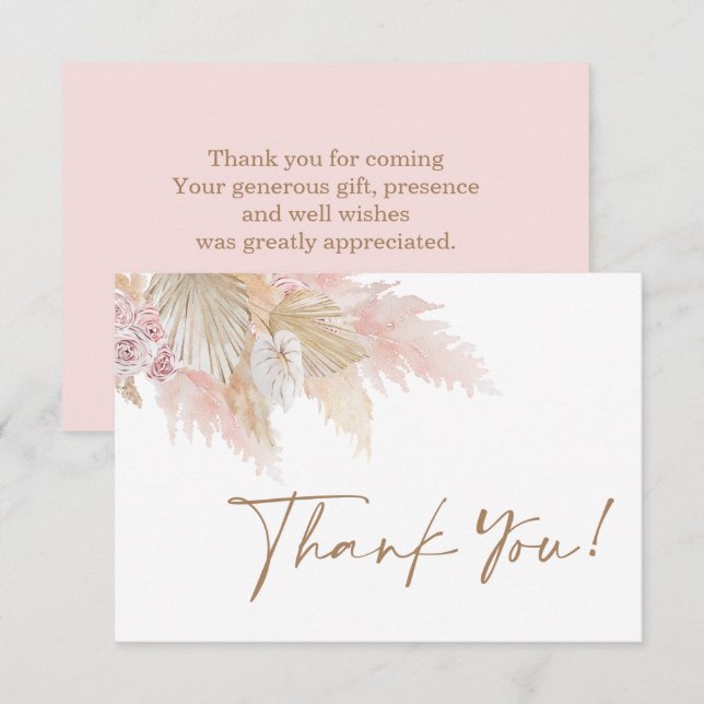 Pampas Grass pink thank you Note Card (Front/Back)