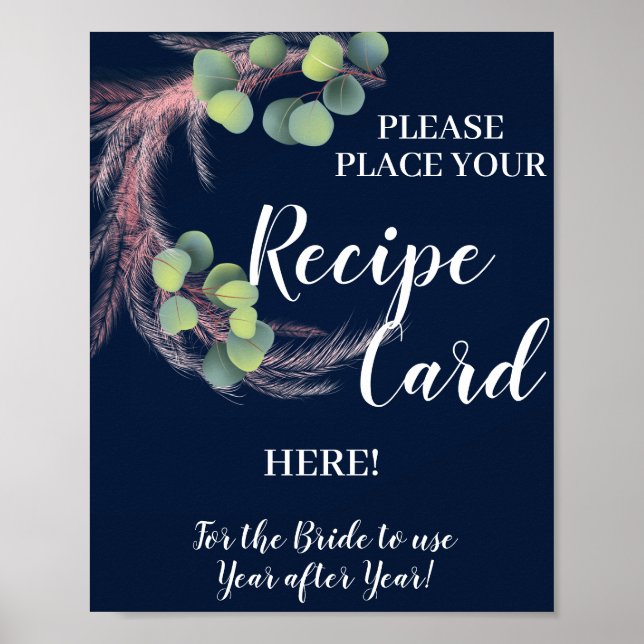 Pampas Grass  Place Recipe Card Bridal Shower Poster (Front)